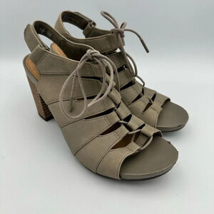 Womens Clarks Banoy Waneta‎ Nubuck Caged Dress Sandals Gray 7.5